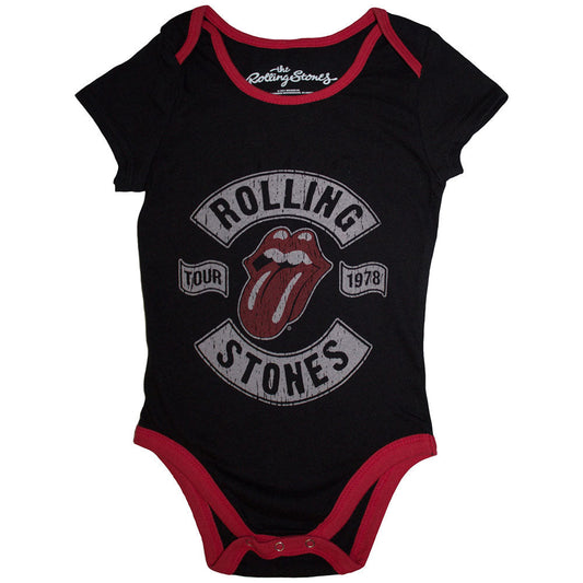 Black baby grow with The Rolling Stones’ tongue and lips logo.