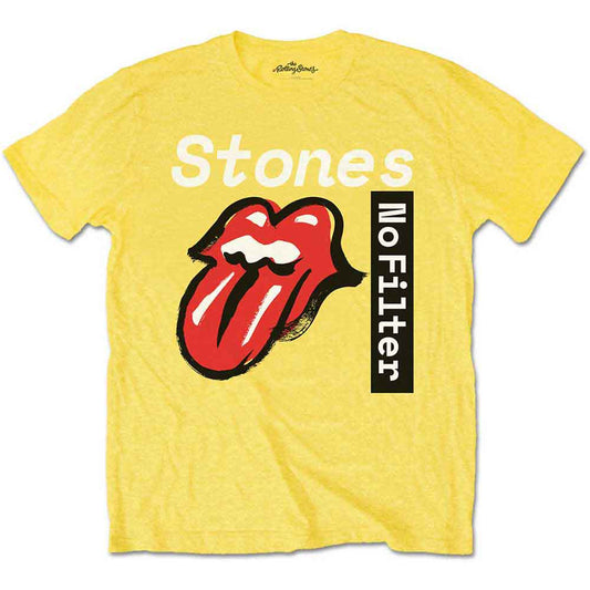 Yellow Rolling Stones t-shirt with tongue and lips logo on a girl.