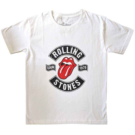 Kids’ gray t-shirt featuring The Rolling Stones 1978 US tour logo.