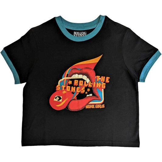 Ladies’ medium black crop top featuring The Rolling Stones’ “Some Girls” album artwork.