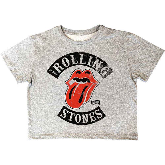 Ladies’ small crop top featuring The Rolling Stones’ 1978 tour design.