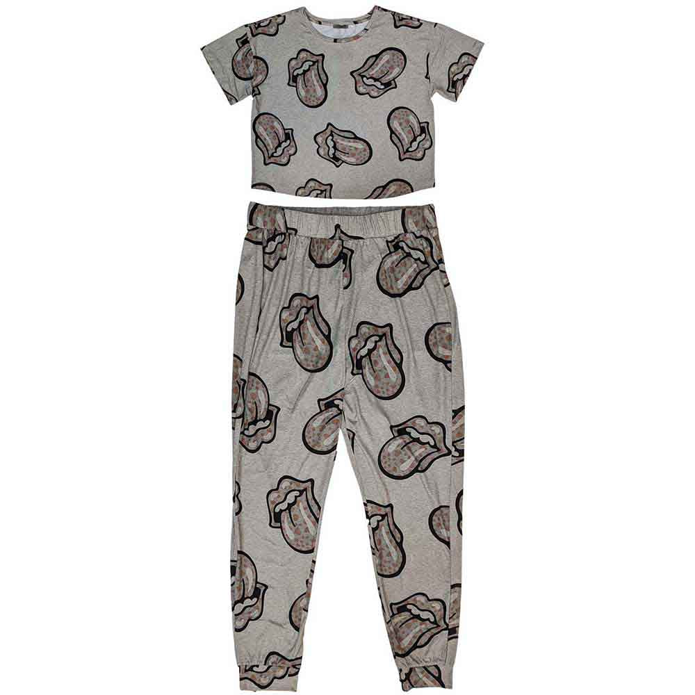 Women's pyjama set featuring the classic Rolling Stones red heart and tongue logo.