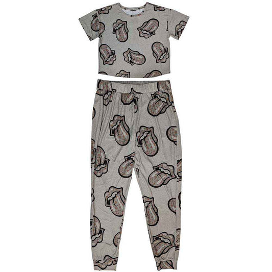 Women's pyjama set featuring the classic Rolling Stones red heart and tongue logo.