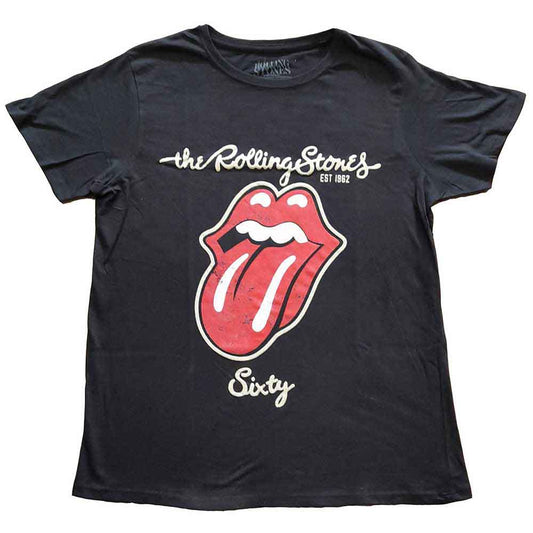 Ladies' black t-shirt with The Rolling Stones' tongue logo in suede applique.