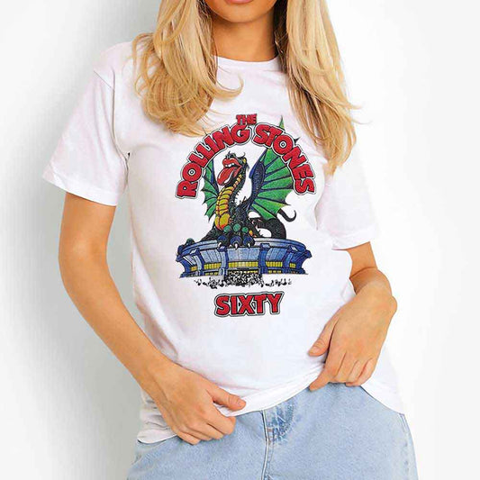 Ladies' medium Rolling Stones t-shirt with a dragon and "Sixty" logo.