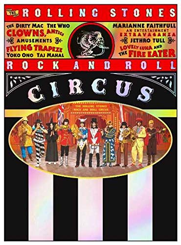 The Rolling Stones Rock and Roll Circus DVD cover featuring performers in circus costumes.