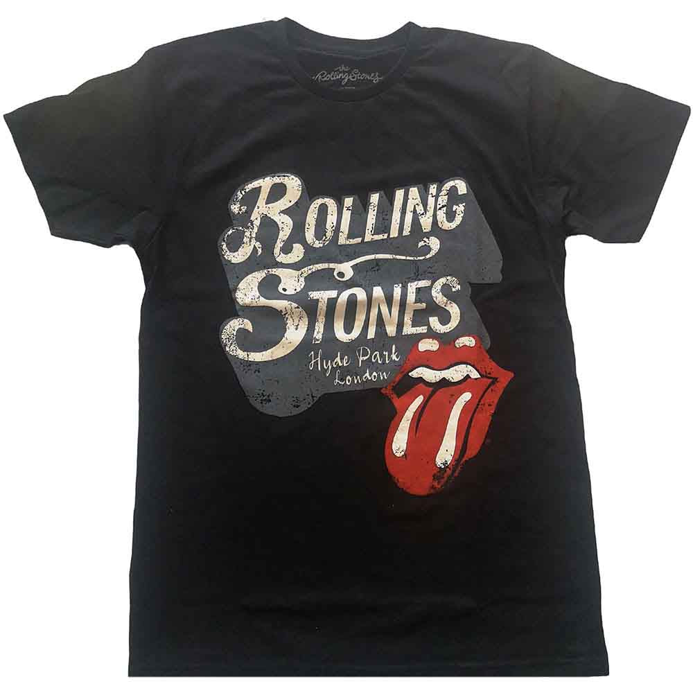 Charcoal grey Rolling Stones t-shirt with band logo and tongue design.