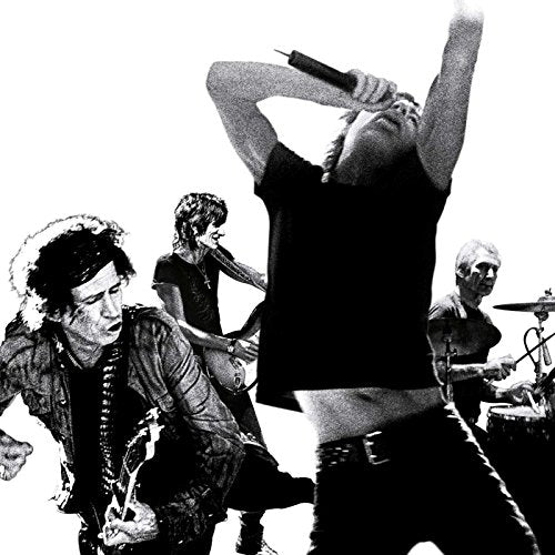 Black and white image of The Rolling Stones performing live.