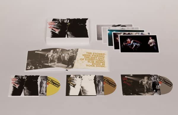 The Rolling Stones “Sticky Fingers” CD packaging with photos and text.