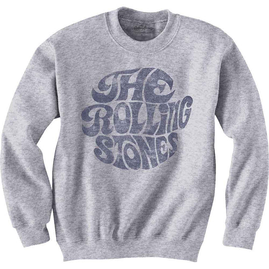Grey crewneck sweatshirt with The Rolling Stones’ iconic logo printed on front.