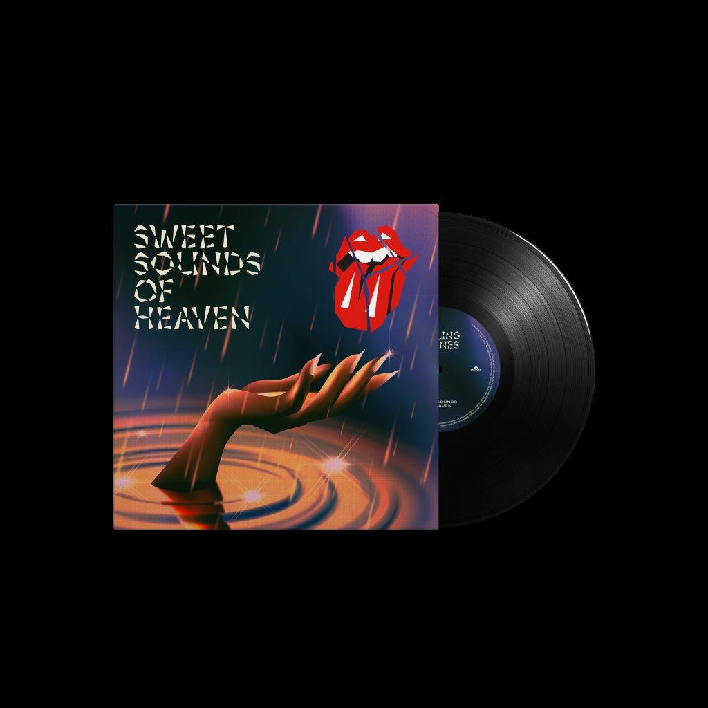 The Rolling Stones "Sweet Sounds of Heaven" vinyl record with colorful cover art.