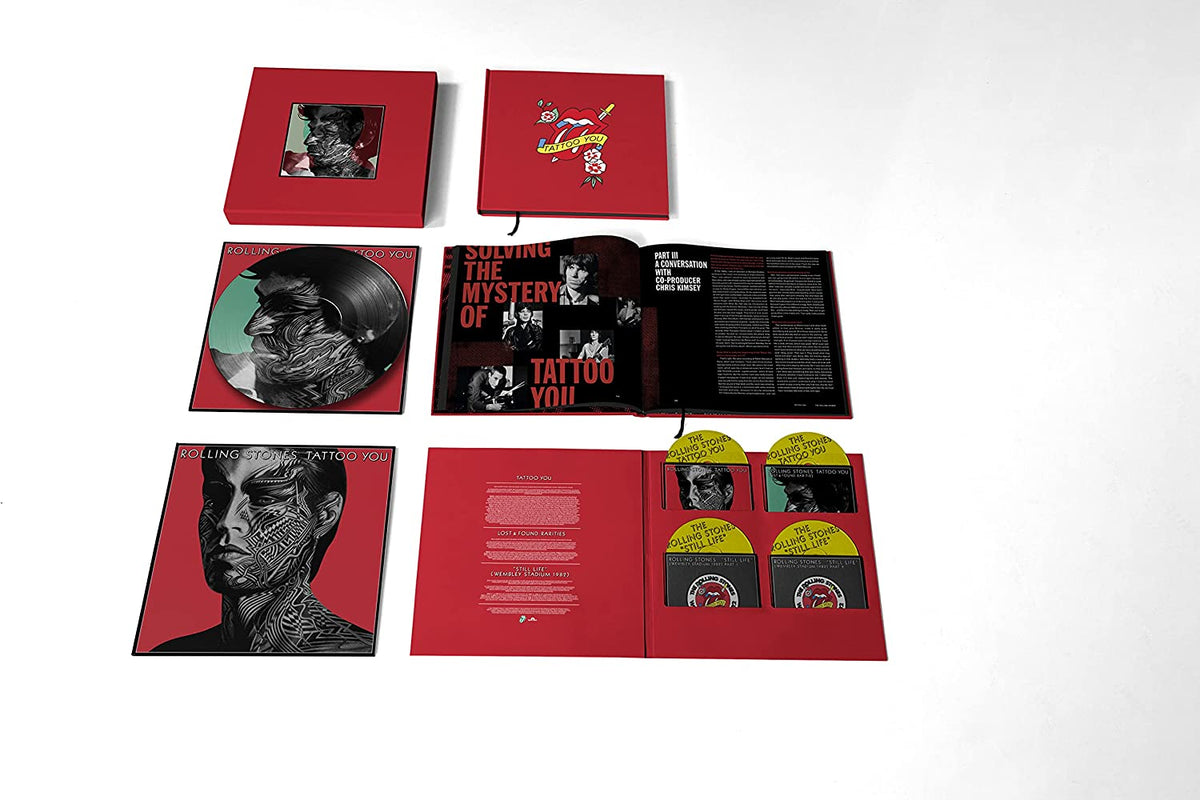 The Rolling Stones "Tattoo You" CD box set, red packaging, multiple discs.