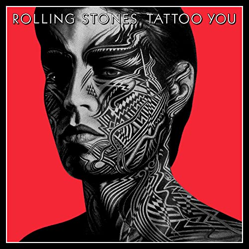 Album cover featuring a black and white tattooed face against a bright red background.