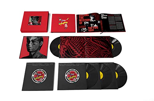 The Rolling Stones "Tattoo You" vinyl box set, open with records and inserts.