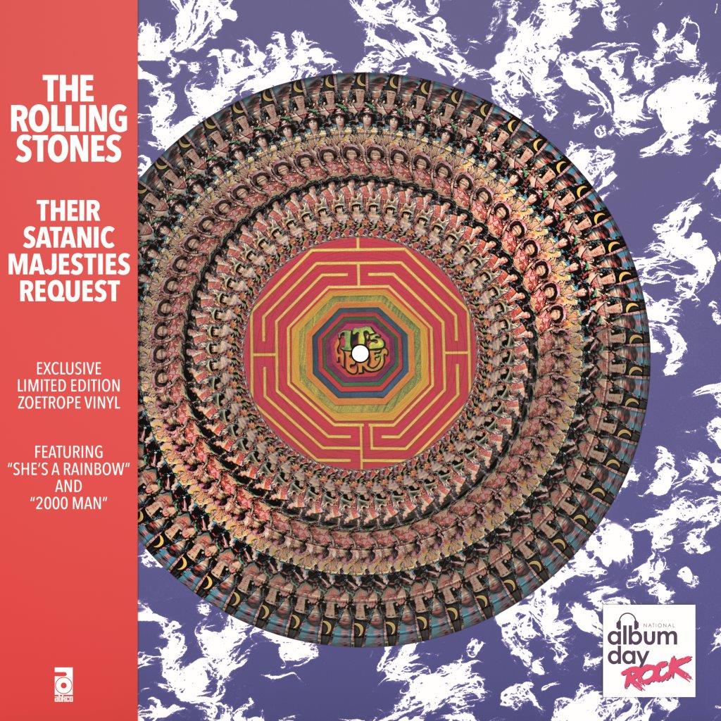 The Rolling Stones’ “Their Satanic Majesties Request” album cover, psychedelic design.