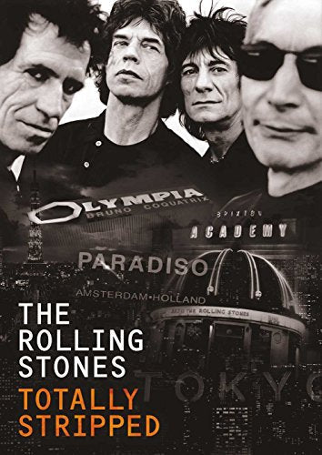 The Rolling Stones "Totally Stripped" DVD cover featuring band members’ portraits.