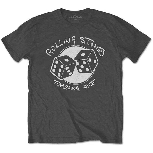 Maroon t-shirt with Rolling Stones “Tumbling Dice” logo and dice graphic.