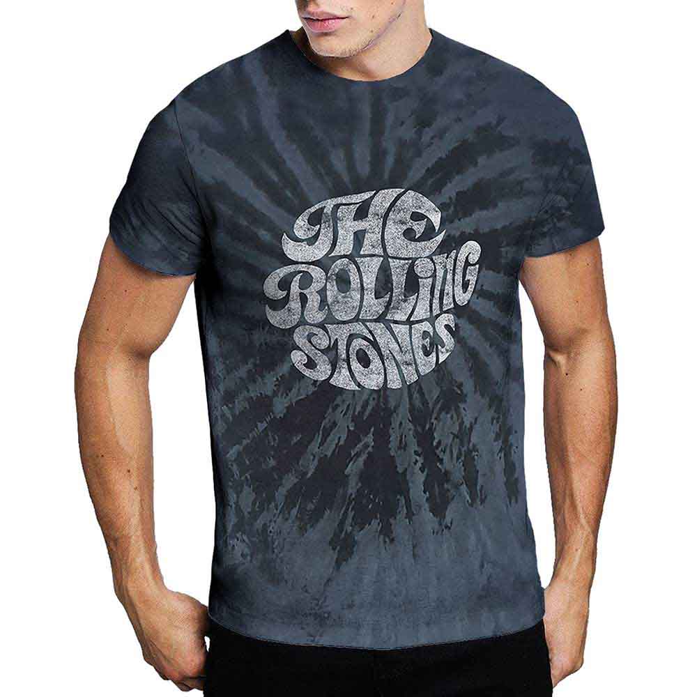 Unisex t-shirt with 1970s Rolling Stones logo in a dip-dye style.
