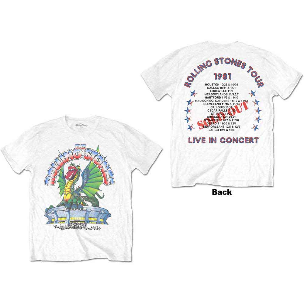 Black unisex t-shirt featuring a Rolling Stones 81 Tour dragon graphic on the back.