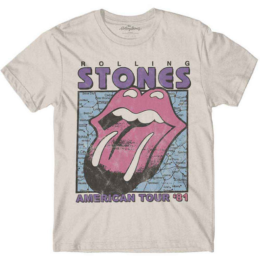 Rolling Stones tour map t-shirt, large size, likely vintage style graphic.