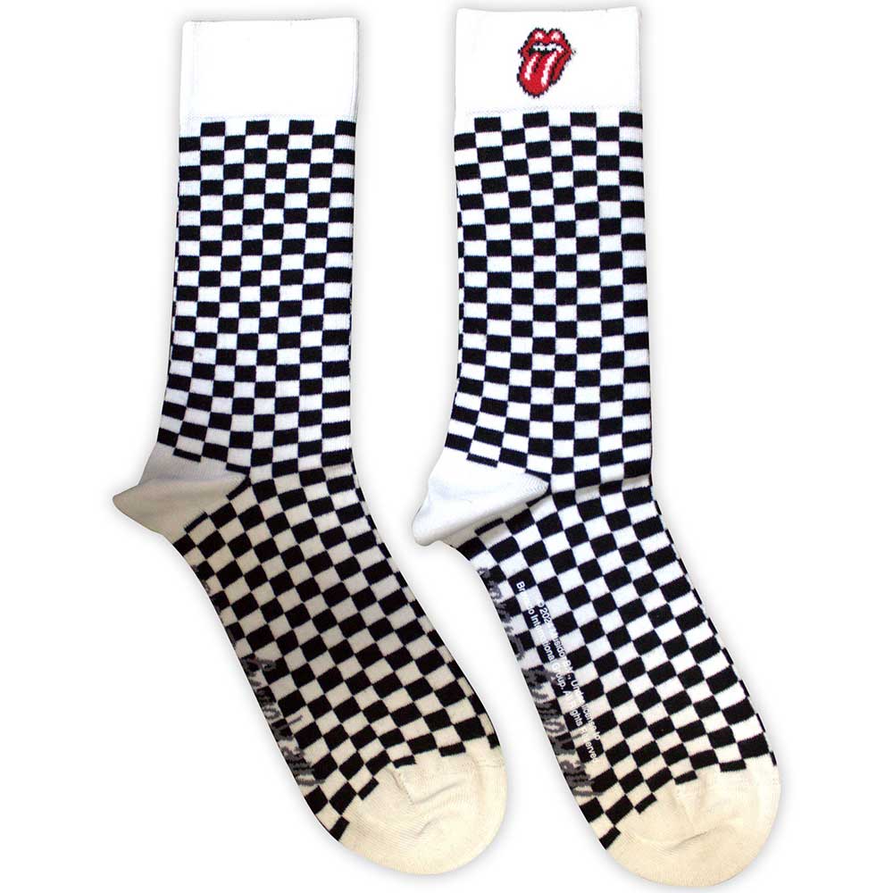Black ankle socks featuring The Rolling Stones tongue and lips logo in white.