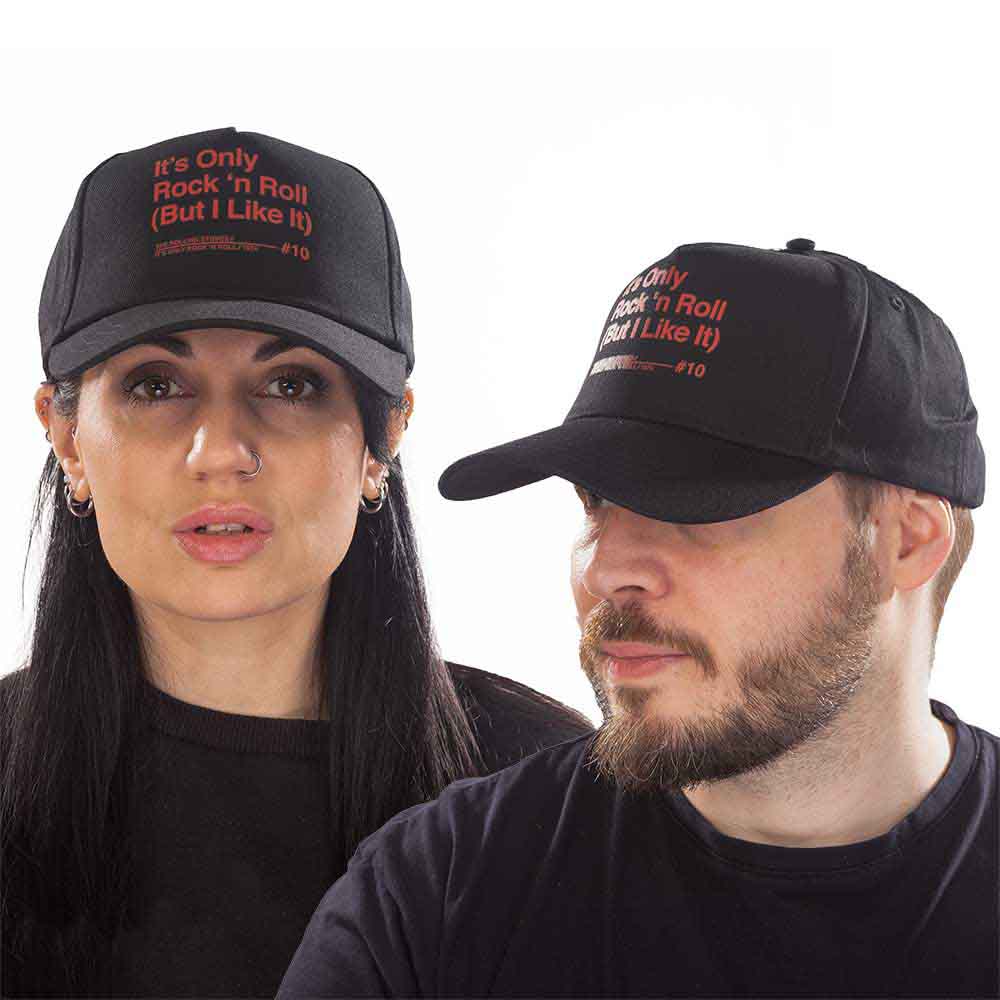 Black baseball cap with "It's Only Rock 'n Roll" text, worn by two people.