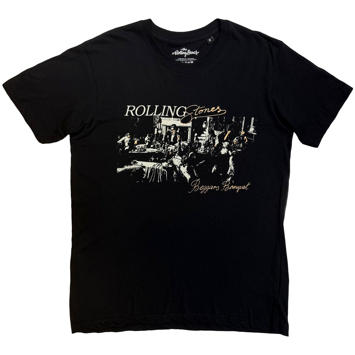 Black t-shirt with white “Beggars Banquet” album cover graphic.