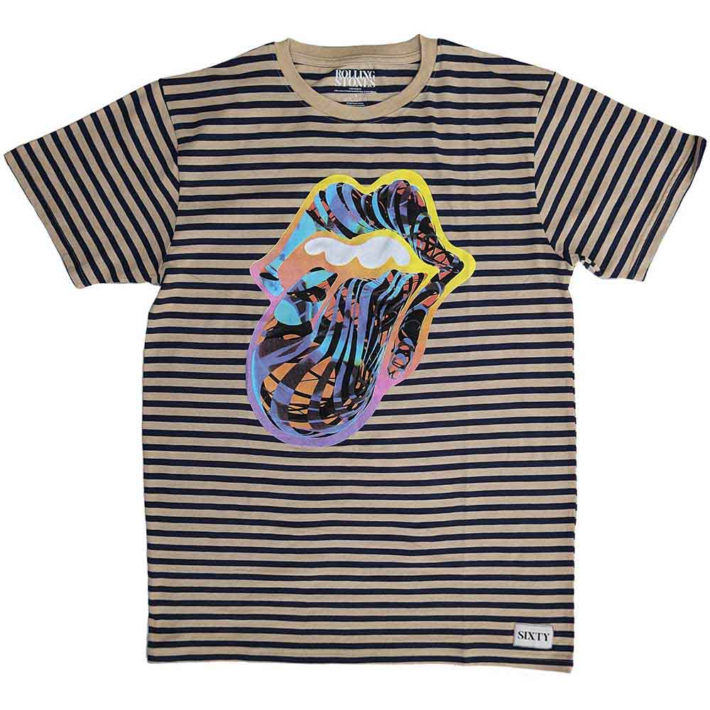 XX-Large unisex Rolling Stones t-shirt featuring a multi-colored striped cyberdelic graphic design.