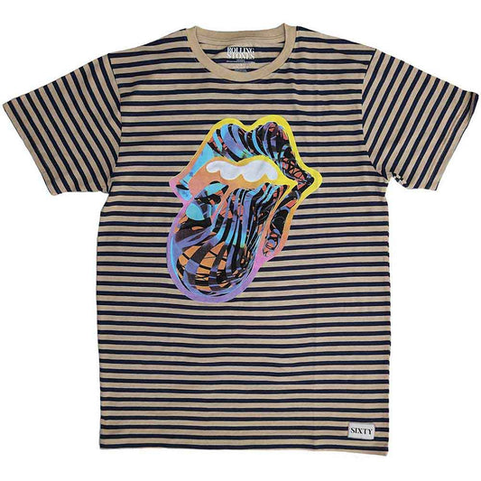 XX-Large unisex Rolling Stones t-shirt featuring a multi-colored striped cyberdelic graphic design.