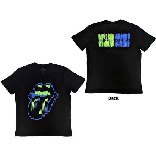 Black unisex t-shirt featuring a distorted Rolling Stones tongue logo printed on the back.