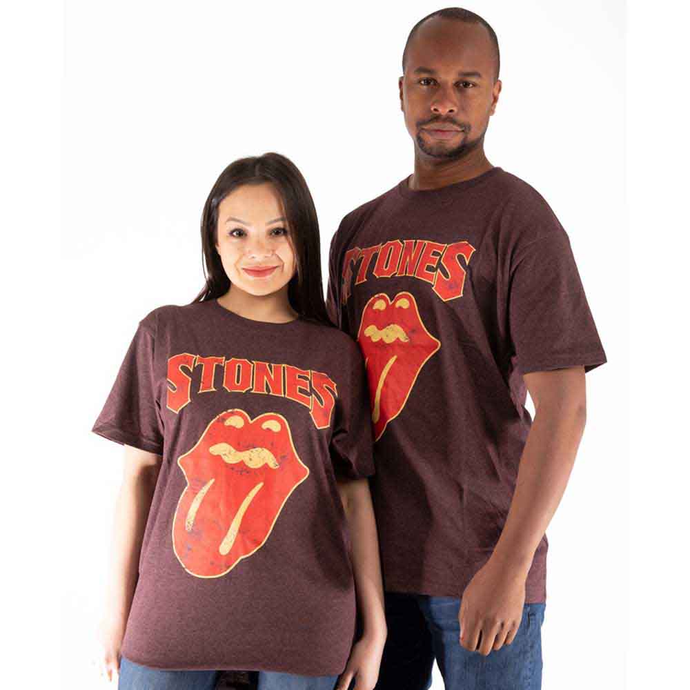 Black unisex t-shirt featuring The Rolling Stones logo in white gothic text.
