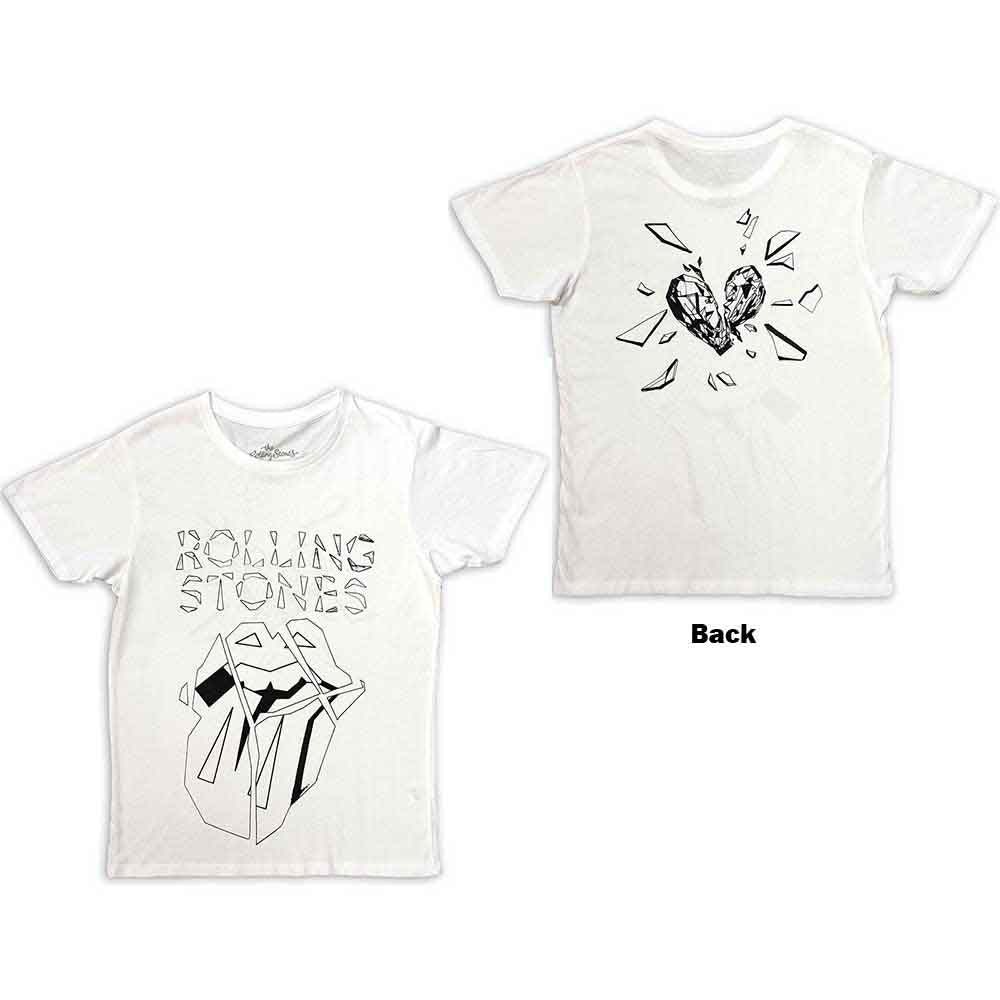 Black unisex t-shirt featuring a white outline of the Rolling Stones tongue logo.