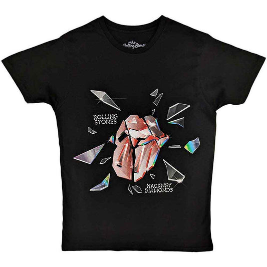 White unisex t-shirt featuring The Rolling Stones Hackney Diamonds explosion graphic on the front.