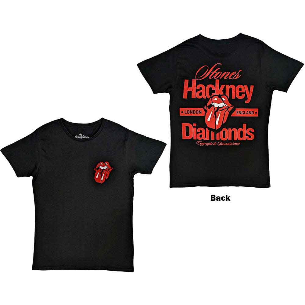 Black unisex t-shirt featuring The Rolling Stones Hackney Diamonds logo on the back.