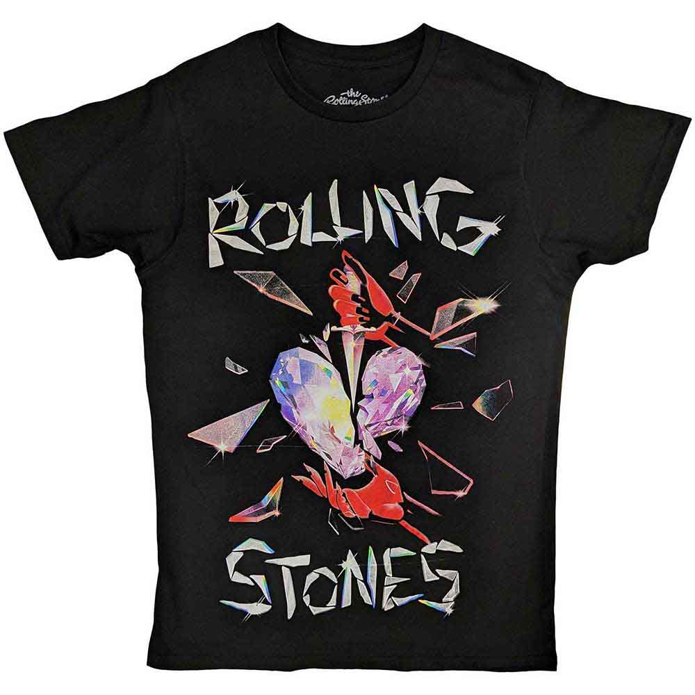 Black Rolling Stones t-shirt with a red heart and “Hackney Diamonds” logo.