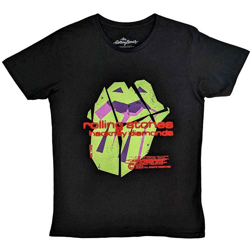 Rolling Stones t-shirt, medium size, with neon tongue and Hackney Diamonds logo.