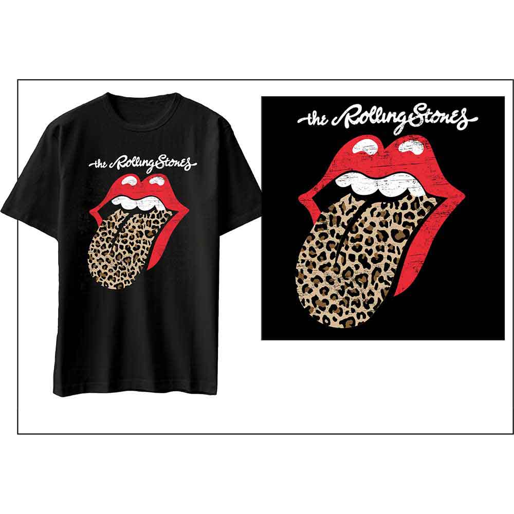 Rolling Stones t-shirt, leopard print tongue logo, unisex style, size X-Large.