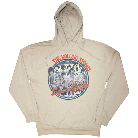 Black unisex pullover hoodie featuring a circular Some Girls Rolling Stones graphic on front.