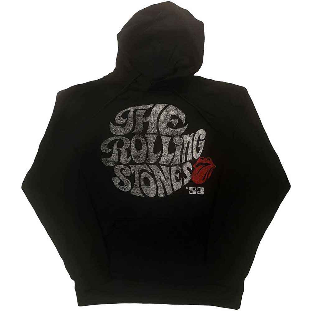 Black hoodie with The Rolling Stones’ swirl logo and tongue design.