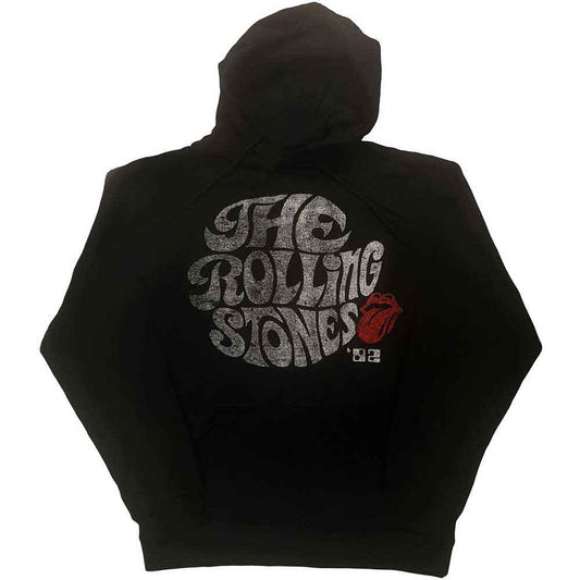 Black hoodie with The Rolling Stones’ swirl logo and tongue design.