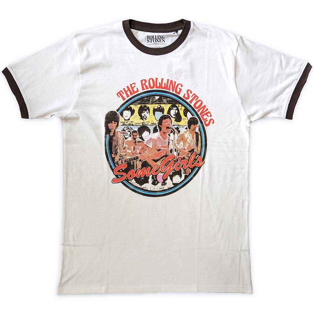 Rolling Stones "Some Girls" ringer t-shirt, large size, circular logo design.