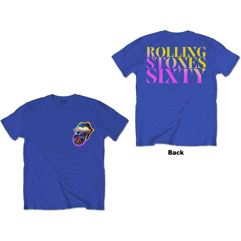 Medium fit Rolling Stones t-shirt with gradient "Sixty" text on back.