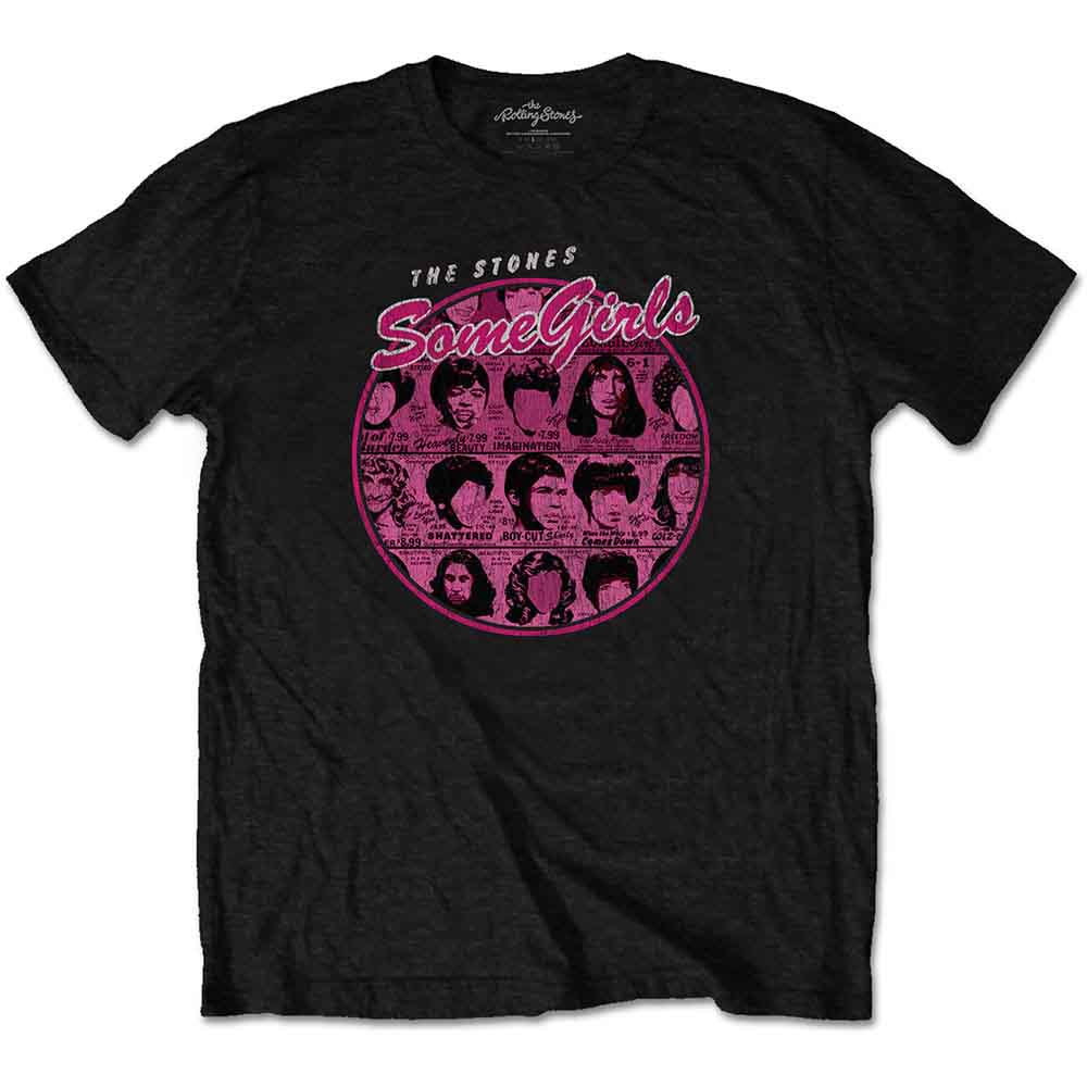 Black t-shirt with “Some Girls” album art featuring multiple faces in pink.