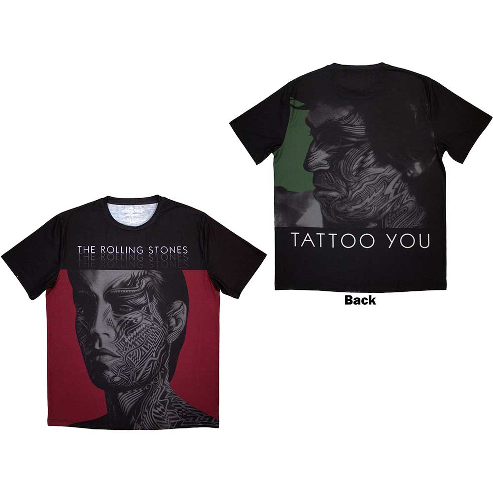 Black unisex t-shirt with large Rolling Stones "Tattoo You" back design.