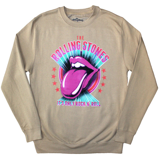 Oversized grey sweatshirt with “The Rolling Stones” and rock ‘n’ roll graphic.