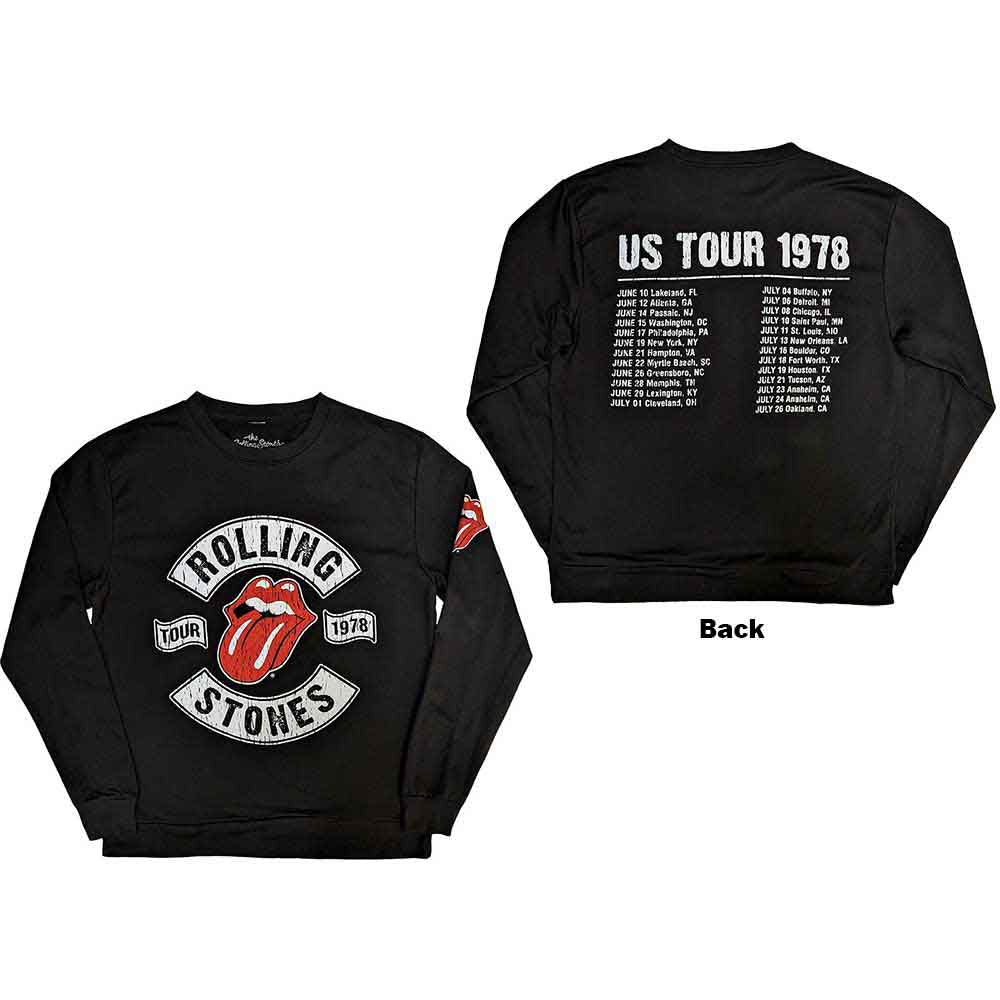 Dark sweatshirt with Rolling Stones 1978 tour back and sleeve print.