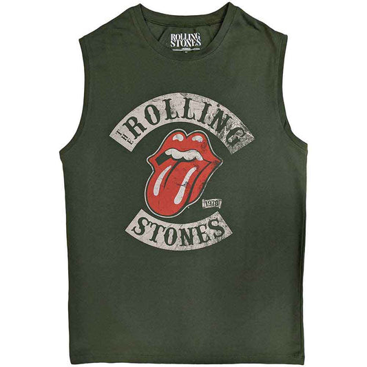 Black tank top with The Rolling Stones’ Tour 78 logo, size large.