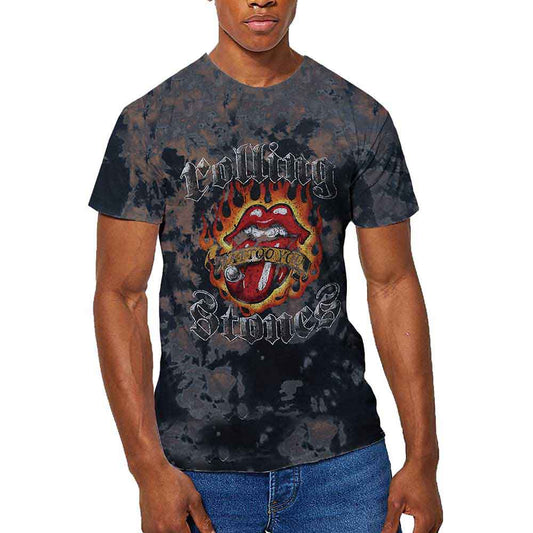 Rolling Stones t-shirt, XX-Large, with dip-dye effect and tattoo-style flame graphic.