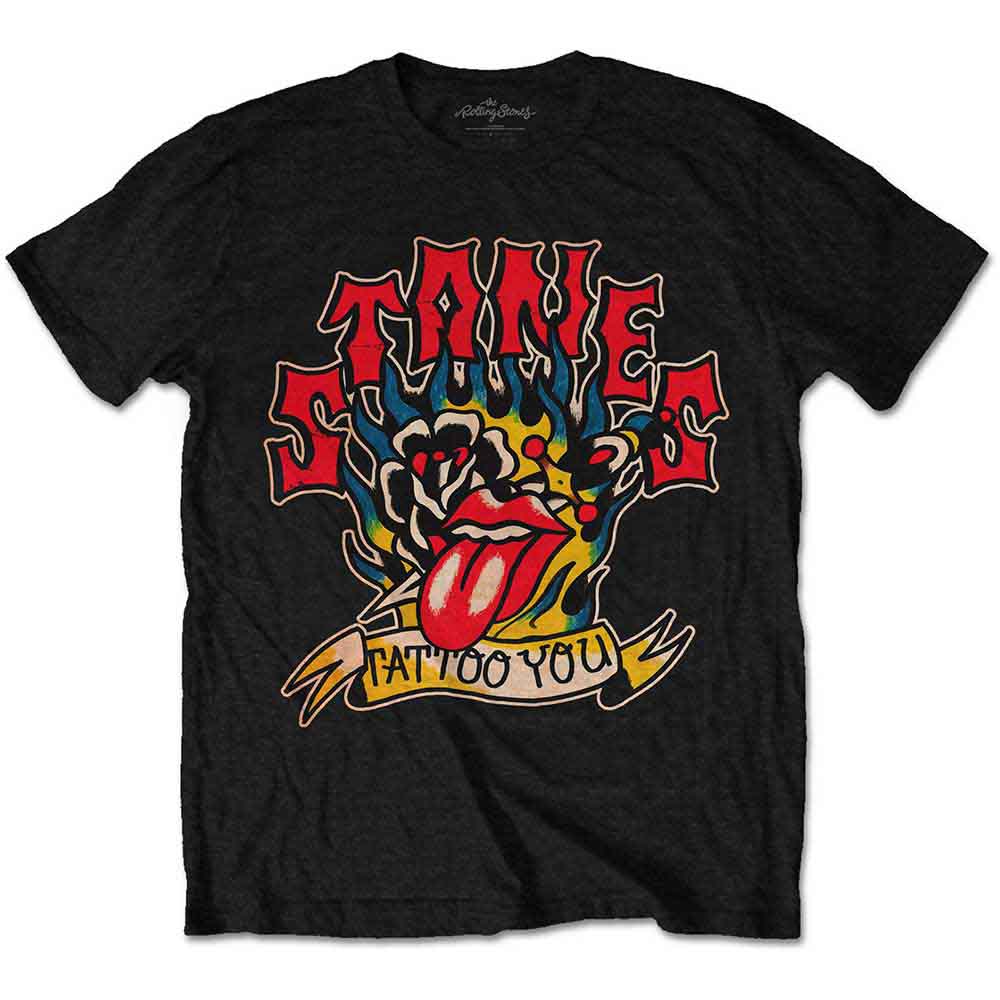 Blue Rolling Stones "Tattoo You" t-shirt with flame graphic, size small.