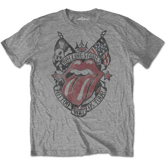 Gray t-shirt with The Rolling Stones’ “Tattoo You” tour graphic.